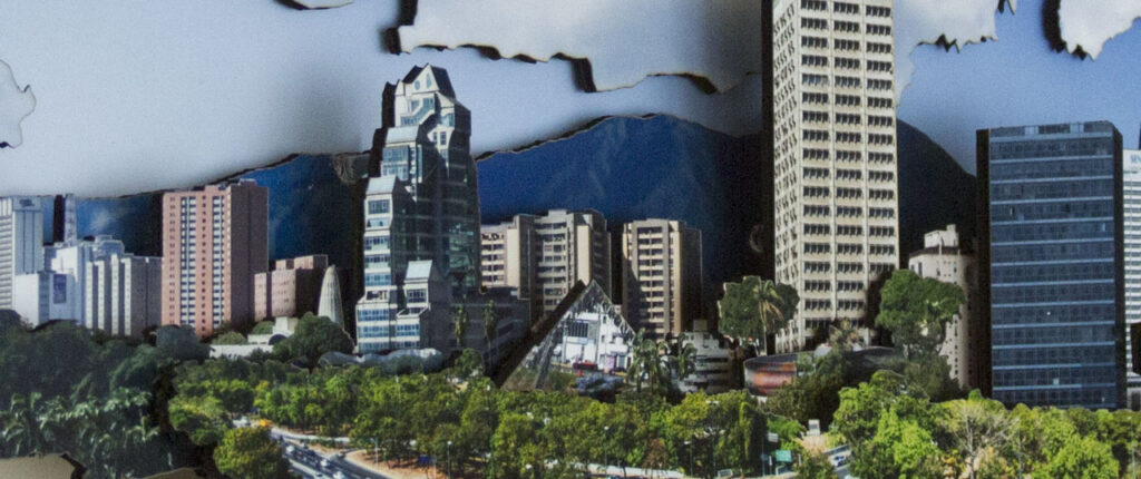 Photographic assembly of Caracas skyline with El Ávila seen from UCV Firefighter Tower, Venezuela