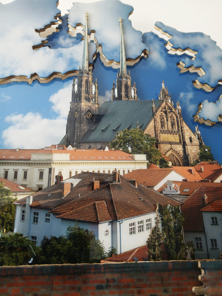 Photographic assemblage of Brno with the Cathedral of St. Peter and Paul on Petrov Hill