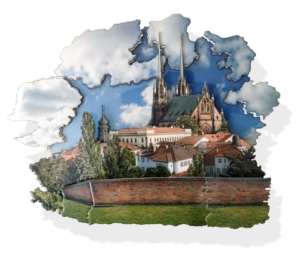 Photographic assemblage of Brno with the Cathedral of St. Peter and Paul
